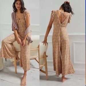 Anthropologie Floral Jumpsuit in Pink & Yellow Size Small